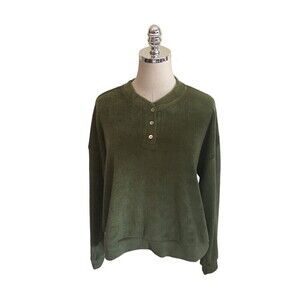 Donnie Top Women's Size Large Green Long Sleeve Cotton Blend Terry Cloth